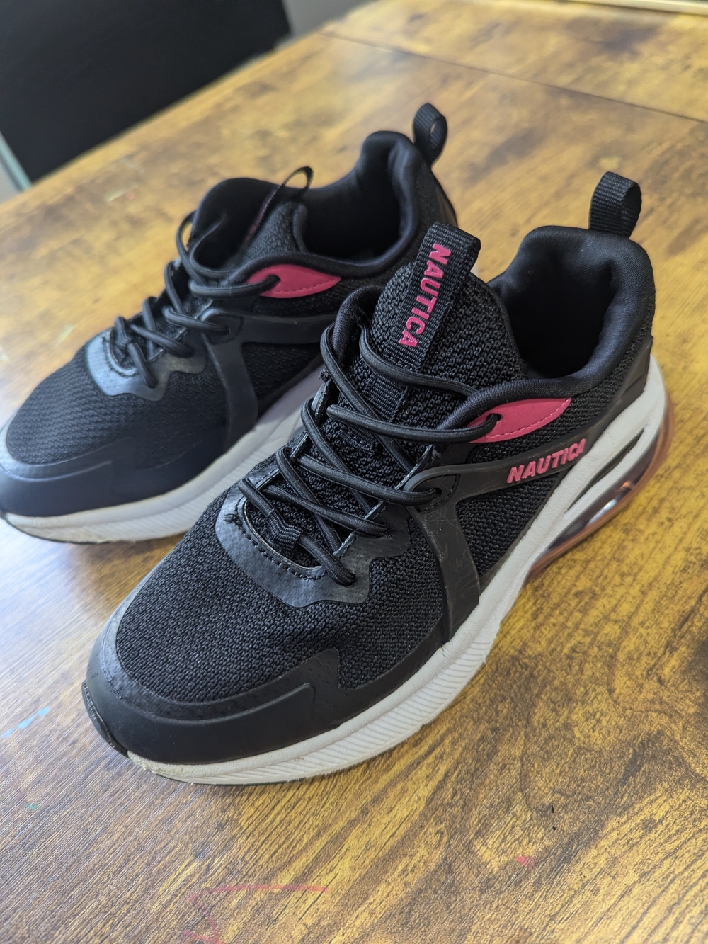 Nautica Westbrook Girls Size 1 Black Pink Sneakers Air Bubble Kids Youth